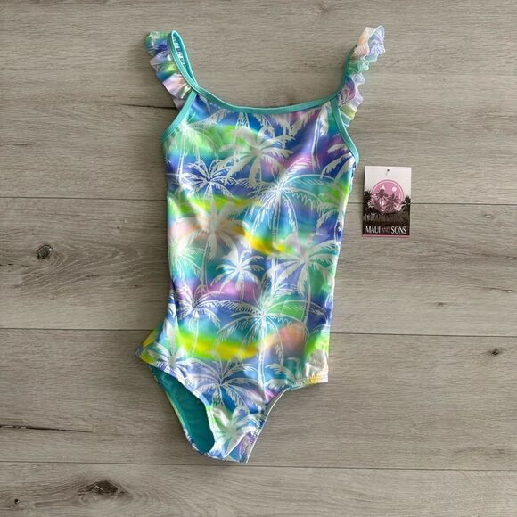 Maui and Sons GIRLS VACAY ONE PIECE SWIMSUIT Blue M NWT - Picture 3 of 5